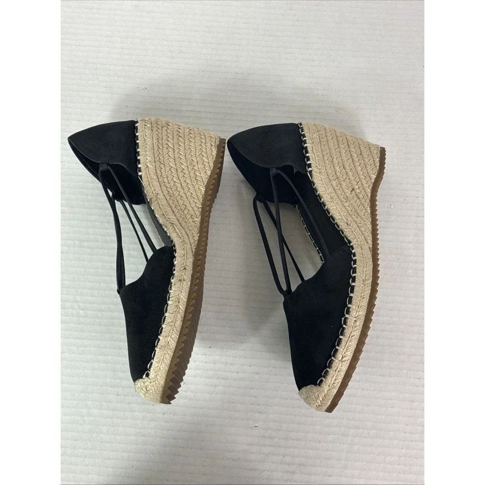 Eileen Fisher Women's 9 Yasmin Tumbled Nubuck Espadrille‎ Wedge Shoes Black EUC
